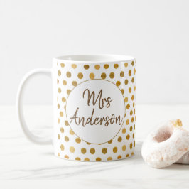 Taza De Café Sra. Glliter Gold Polka Dots, Personalizada