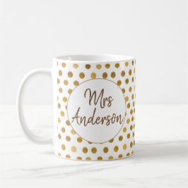 Taza De Café Sra. Glliter Gold Polka Dots, Personalizada