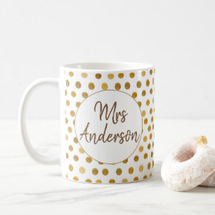 Taza De Café Sra. Gold Glliter Polka Dots, Personalizado