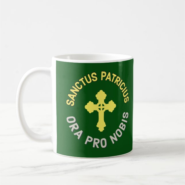 Taza De Café St. Patrick Reza Por Nosotros Católico Latino-Ingl (Izquierda)