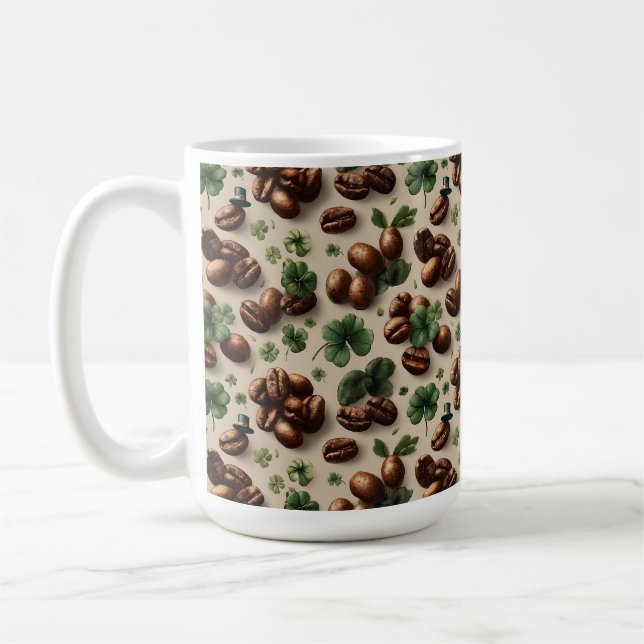 Taza De Café St. Patrick’s Day Coffee & Shamrock Pattern (Izquierda)