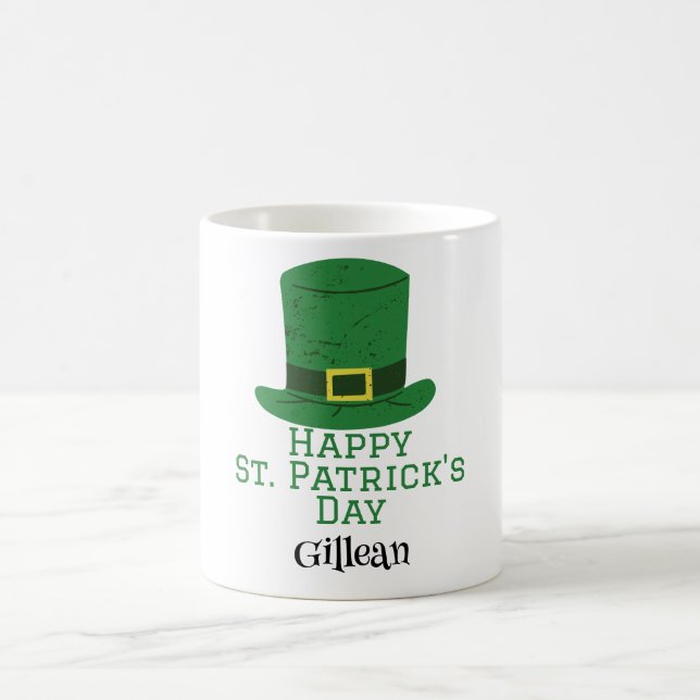 Taza De Café St. Patrick's Day gorra verde irlandés con suerte  (Centro)