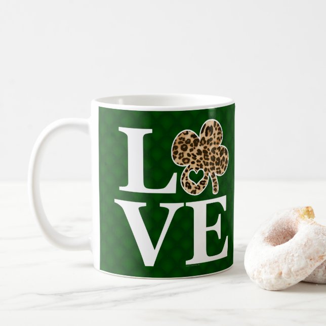 Taza De Café St Patricks Day Leopard Love Shamrock (Con donut)