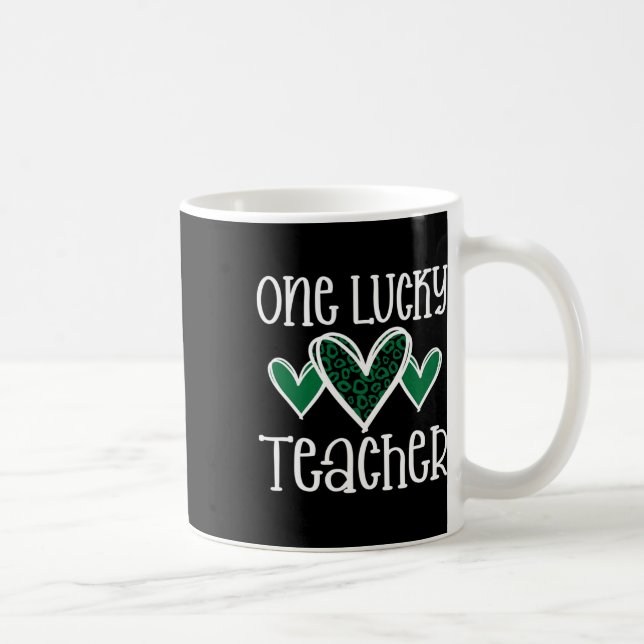 Taza De Café St. Patricks Day Lucky Teacher Leopard Print Heart (Derecha)