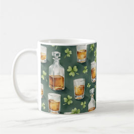 Taza De Café St. Patrick's Day Whiskey and Shamrocks Pattern