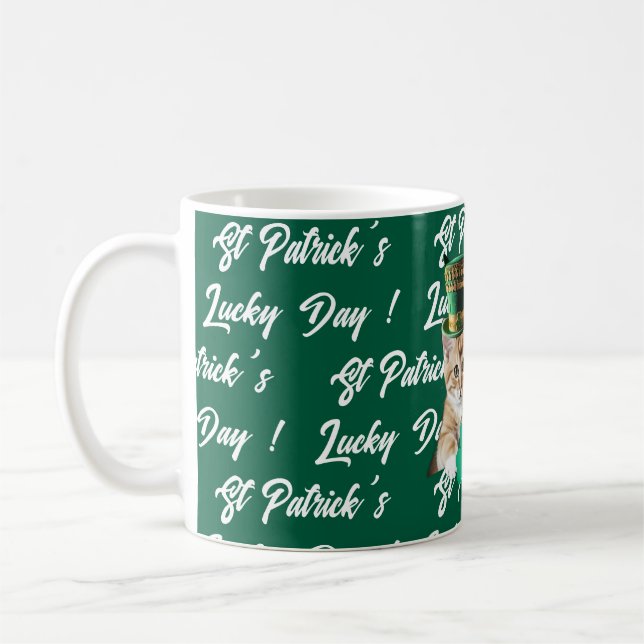Taza De Café St Patrick's Lucky Day Cute Cat Leprechaun Hat, (Izquierda)
