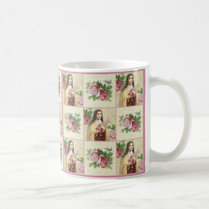 Taza De Café St. Teresa los pequeños rosas de la flor w/red