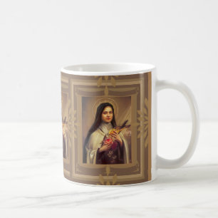 Taza De Café St. Therese con Rosas y crucifijo
