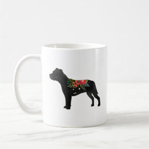 Taza De Café Staffie Perro Raza Boho Floral Silhouette