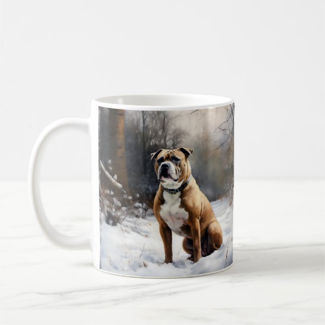 Taza De Café Staffordshire Bull Terrier Deja Que Nieva Navidade (Izquierda)