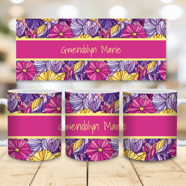 Taza De Café Stained Glass Abstract Purple Yellow Pink (Subido por el creador)