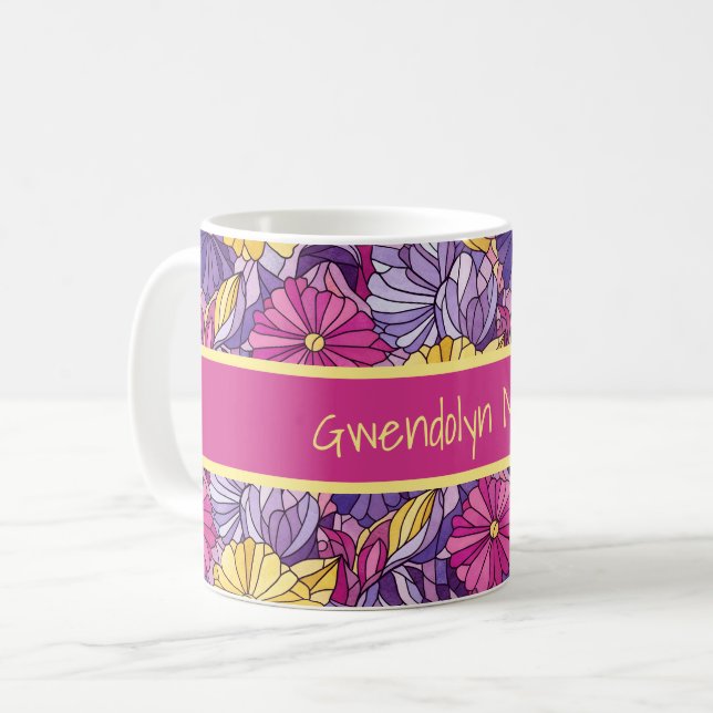 Taza De Café Stained Glass Abstract Purple Yellow Pink (Anverso izquierdo)