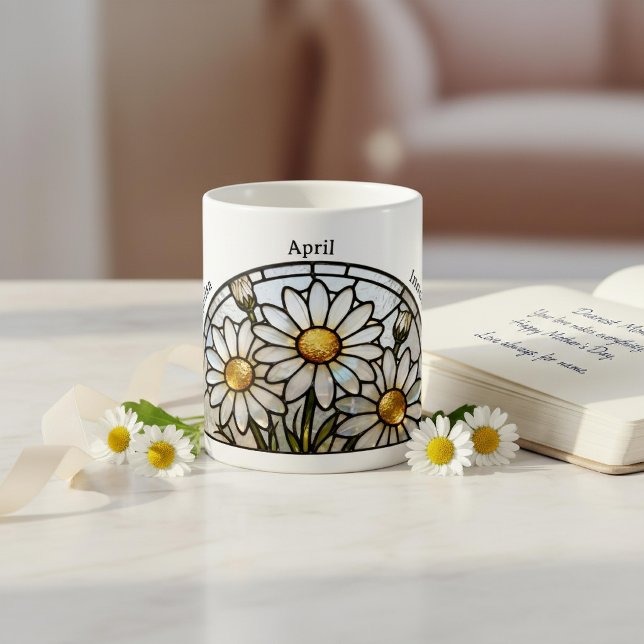 Taza De Café Stained Glass Birth Flower April Daisy Name (Subido por el creador)