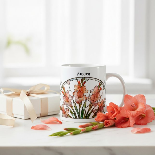 Taza De Café Stained Glass Birth Flower August Gladiolus Name (Subido por el creador)