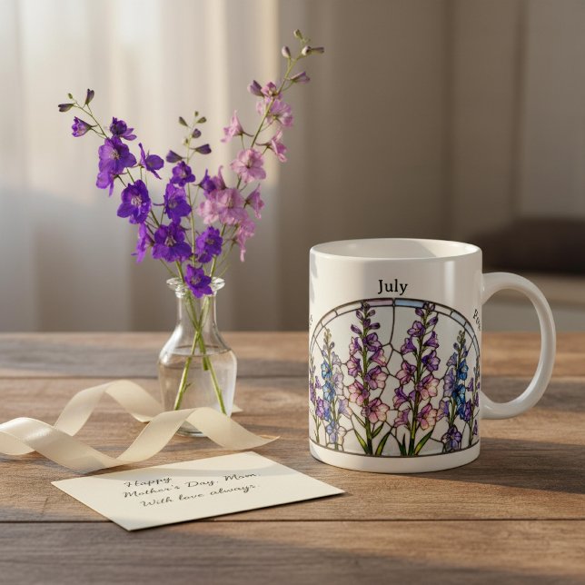 Taza De Café Stained Glass Birth Flower July Larkspur Name (Subido por el creador)
