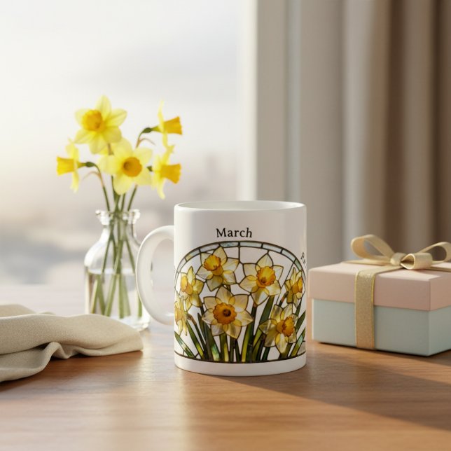 Taza De Café Stained Glass Birth Flower March Daffodil Name (Subido por el creador)