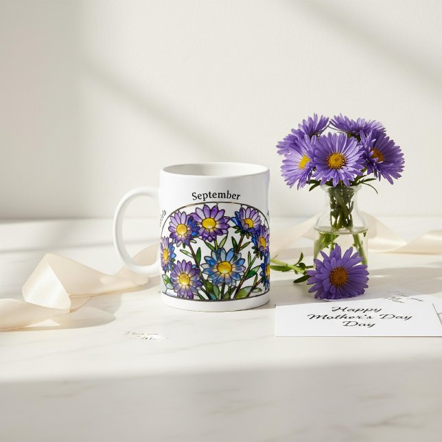 Taza De Café Stained Glass Birth Flower September Aster Name (Subido por el creador)