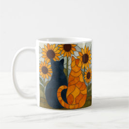 Taza De Café Stained Glass Cats and Sunflowers Art Design
