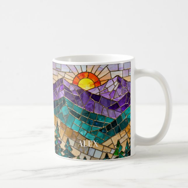 Taza De Café Stained Glass Mountain Sunrise Mug - Nature Art Co (Derecha)
