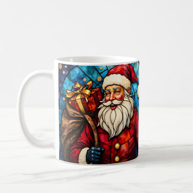 Taza De Café Stained Glass Style Santa Claus Merry Christmas (Izquierda)