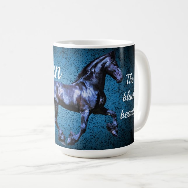 Taza De Café Stallion negro frisón/belleza negra, azul caballo (Anverso derecho)