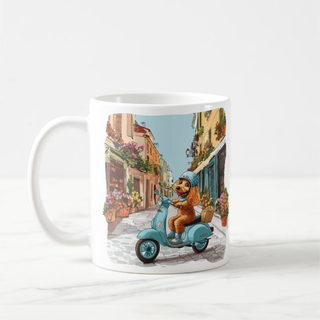 Taza De Café Standard Poodle Dog Riding Scooter (Izquierda)