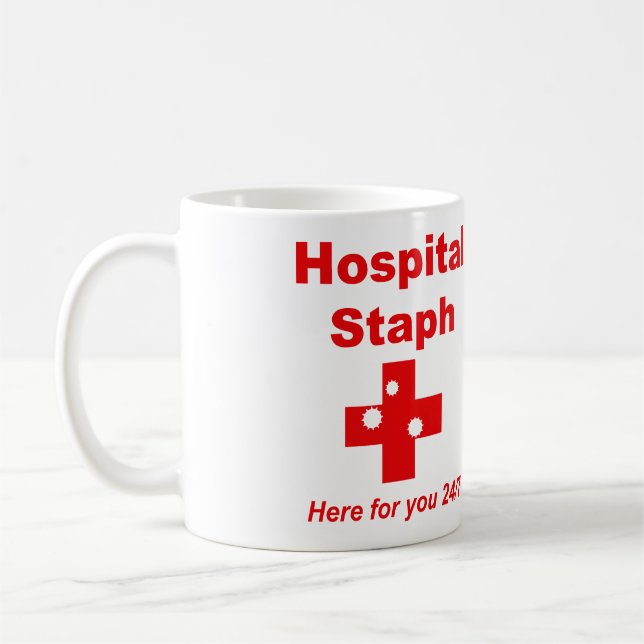 Taza De Café Staph del hospital (rojo y blanco) (Izquierda)