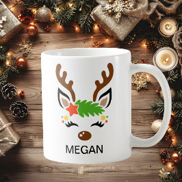 Taza De Café Star Reindeer Face Custom Name Holiday