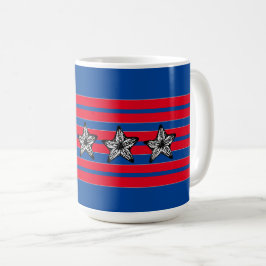 Taza De Café Starfish rojo azul blanco en rayas Patriótico