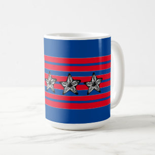 Taza De Café Starfish rojo azul blanco en rayas Patriótico