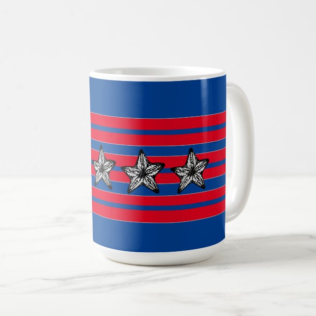 Taza De Café Starfish rojo azul blanco en rayas Patriótico (Anverso derecho)