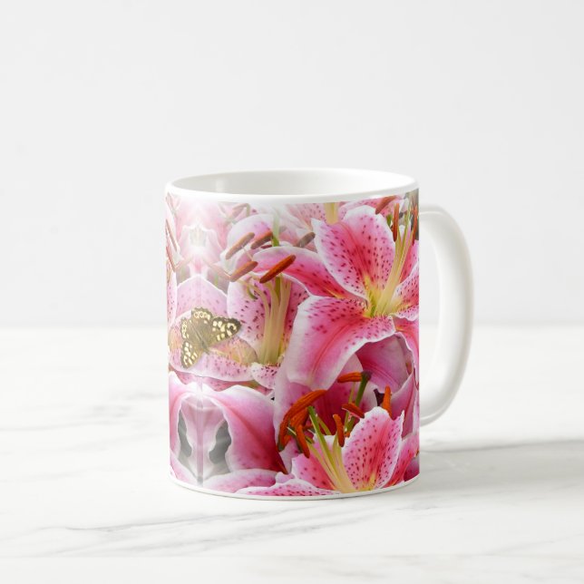Taza De Café Stargazer Lilis rosado y mariposa (Anverso derecho)