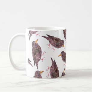 Taza De Café Starling común o pájaros europeos del starling