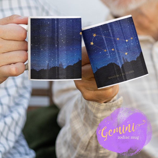 Taza De Café Starry Night Tree Gold Gemini Zodiac Constellation (Subido por el creador)