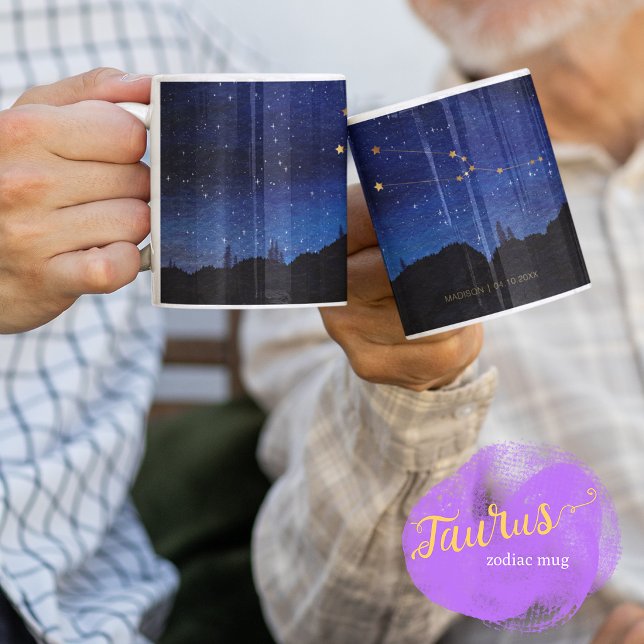 Taza De Café Starry Night Tree Gold Taurus Zodiac Constellation (Subido por el creador)
