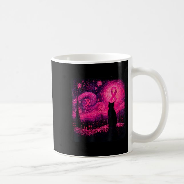 Taza De Café Starry Night Van Gogh Cat Halloween Breast Cancer  (Derecha)