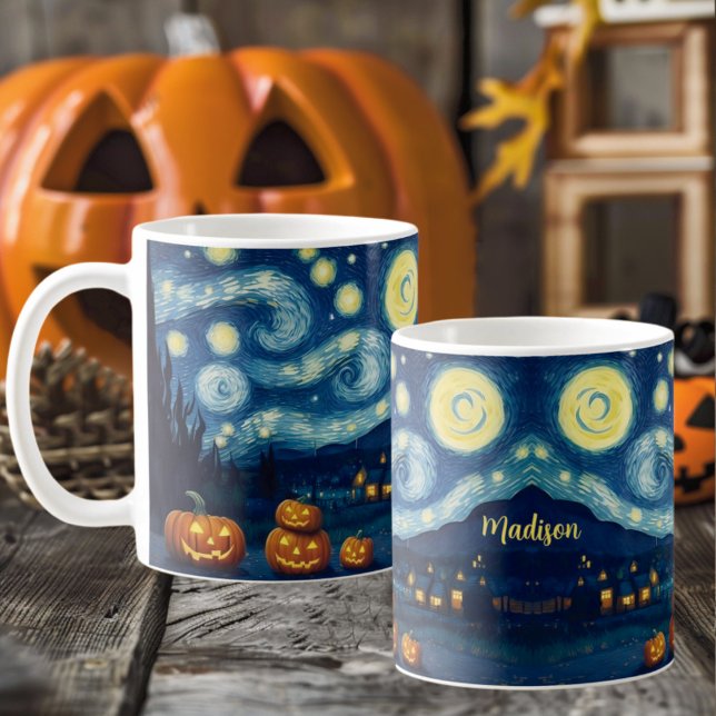 Taza De Café Starry Night Van Gogh Halloween Name (Subido por el creador)