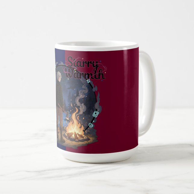 Taza De Café Starry Warmth - Lumberjack Anime Boy by Campfire (Anverso derecho)