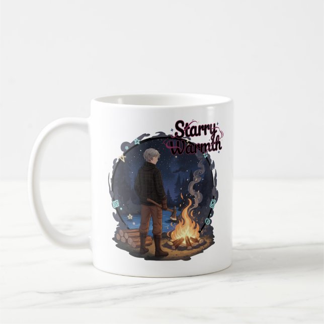Taza De Café Starry Warmth - Lumberjack Anime Boy by Campfire (Izquierda)