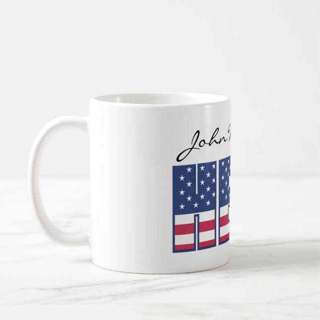 Taza De Café Stars and Stripes Estados Unidos Hero Añadir nombr (Izquierda)