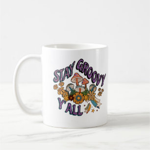 Taza De Café Stay Groovy Y'all Mushrooms estilo retro - Flores