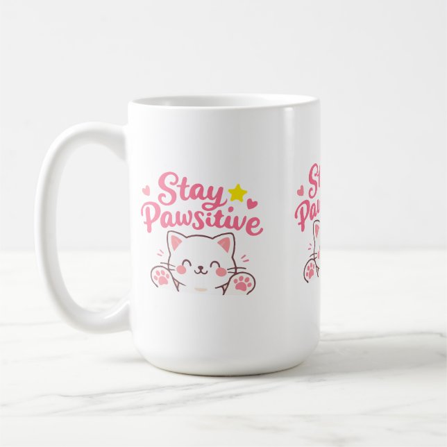 Taza De Café Stay Pawsitive – Cute Cat Motivational Quote Desig (Izquierda)