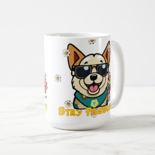 Taza De Café Stay Pawsome Corgi: Fun & Floral Dog Design