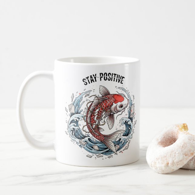 Taza De Café Stay Positive - Japanese Koi Fish (Con donut)