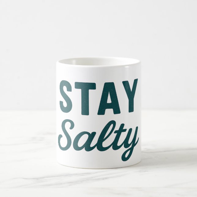 Taza De Café Stay Salty Teal Coastal Life Ocean Graphic Surfer (Centro)