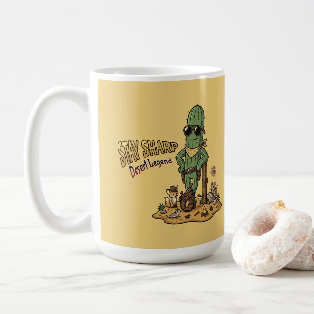 Taza De Café Stay Sharp Desert Legend Cowboy Cactus Illustratio (Con donut)