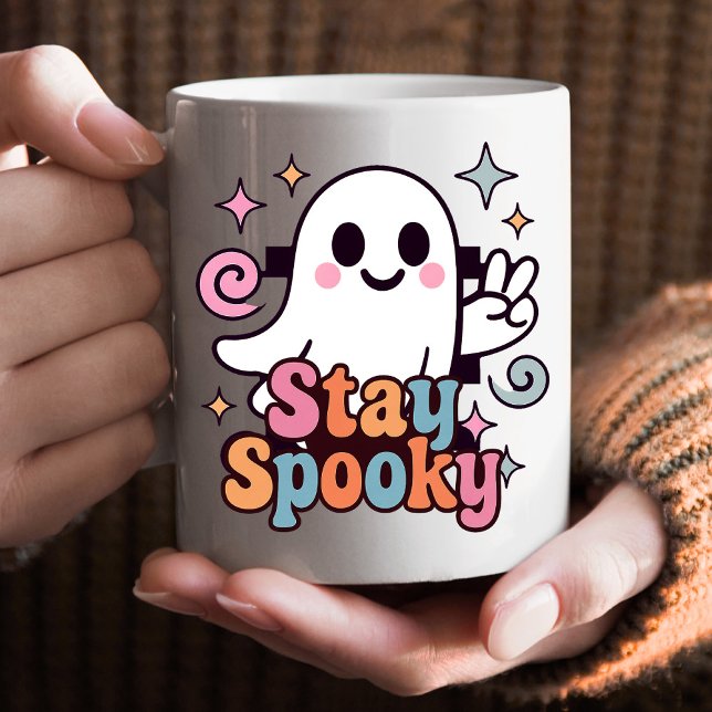 Taza De Café Stay Spooky Groovy Ghost Retro Pastel Halloween (Celebrate Halloween season in style with this groovy ghost stay spooky design.)