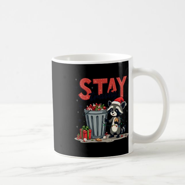 Taza De Café Stay Trashy Funny Racoon Meme Merry Christmas Anim (Derecha)