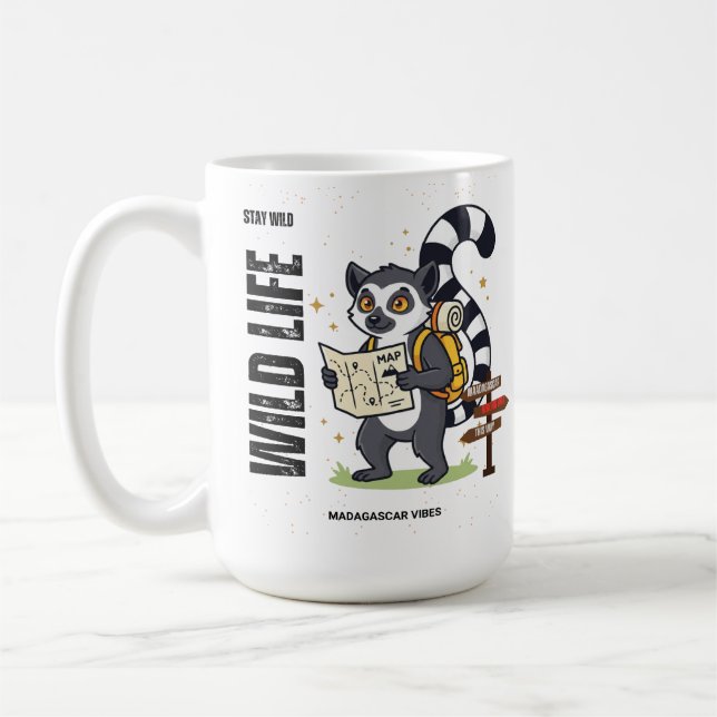 Taza De Café Stay Wild Lemur Life - Madagascar Vibes Cute lemur (Izquierda)