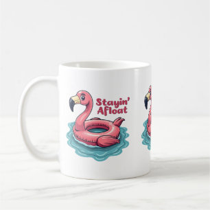 Taza De Café Stayin’ Afloat Funny Flamingo Pool Flotante Retro